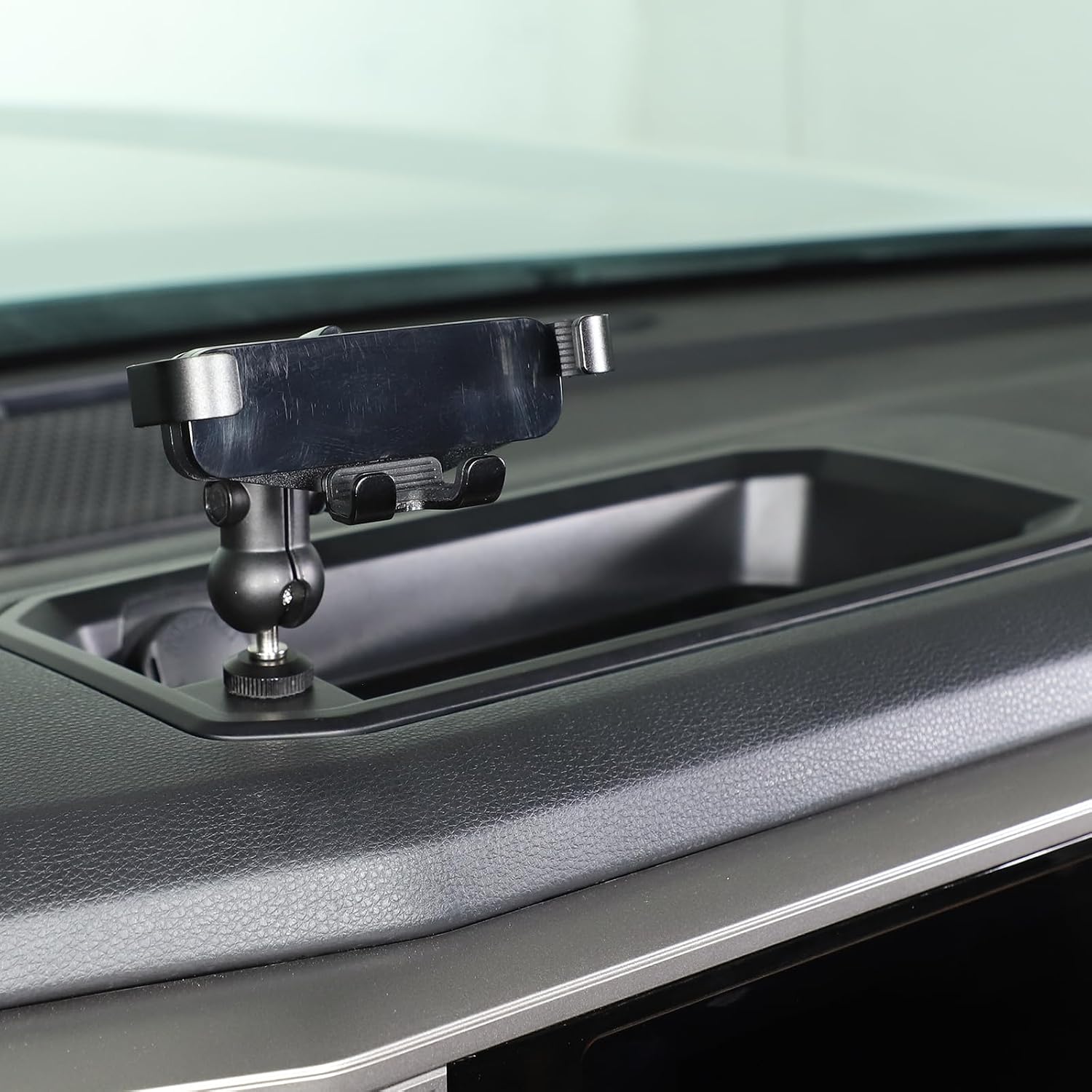 Fit for Toyota Tundra 2022 2023 2024+ Car Dash Center Console Table Storage Tray,Instrument Organizer ABS Black Materials Anti-Slip Backing Accessories (with B Style Mobile Phone Holder)