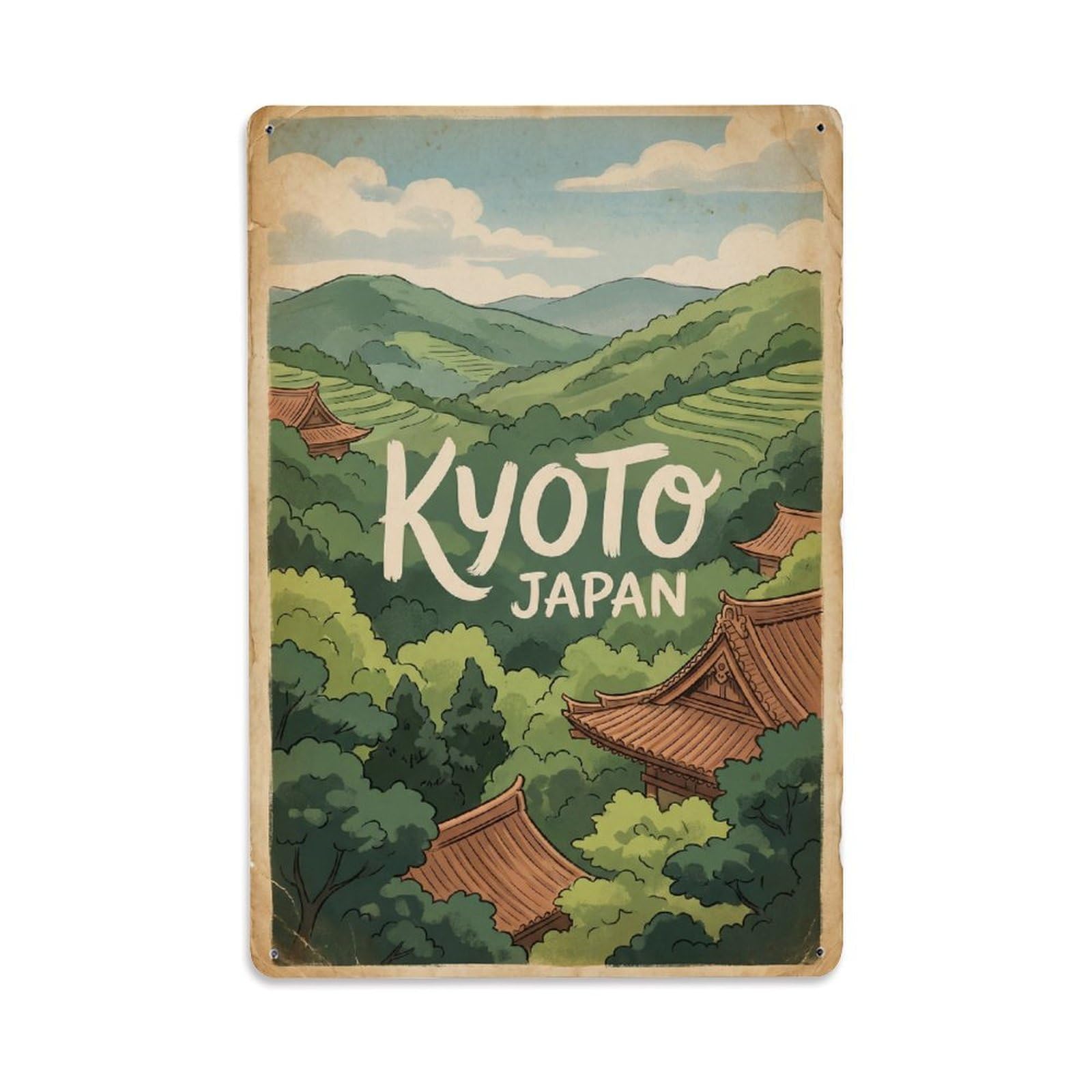 Gead 8X12inch Style Vintage Travel Kyoto Japan Verdant Metal Tin Sign
