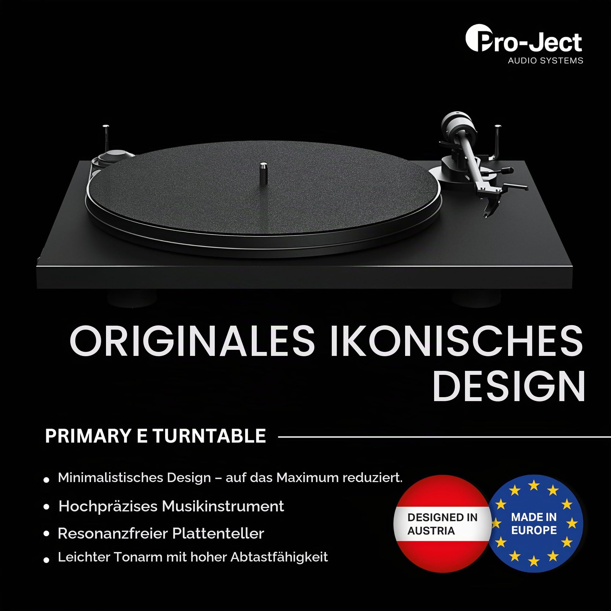 Pro-Ject Primary E Phono - Plug & Play Plattenspieler mit Vorstufe, Rot | Manueller Riemenantrieb für Hi-Fi Klang, Ortofon Tonabnehmer, handgefertigt in Europa für audiophilen Musikgenuss in Stereo