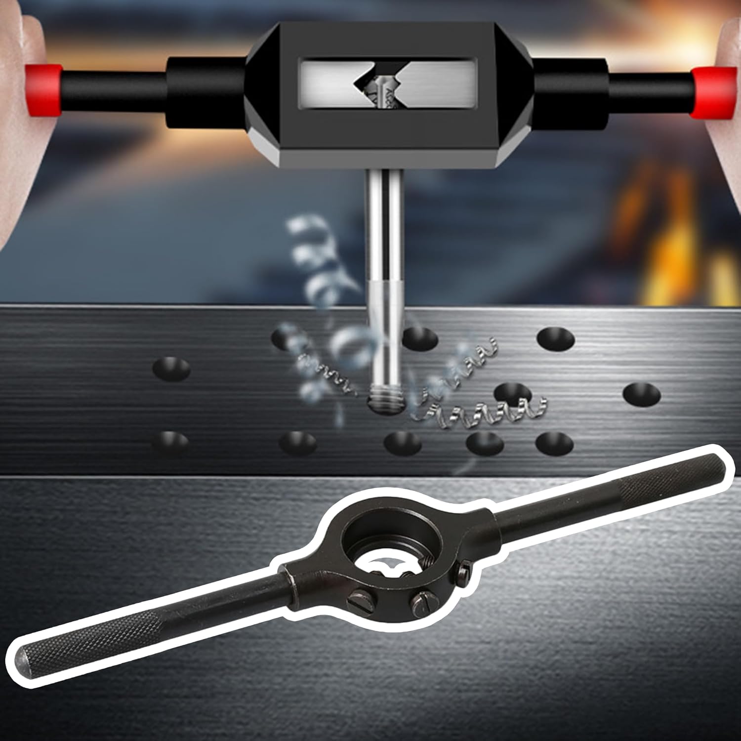 CNBTR Metal 3.7cm Dia 1.0" Round Die Stock Holder Thread Tap Wrench Handle 20.5cm Length Bar Tools Woodworking DIY