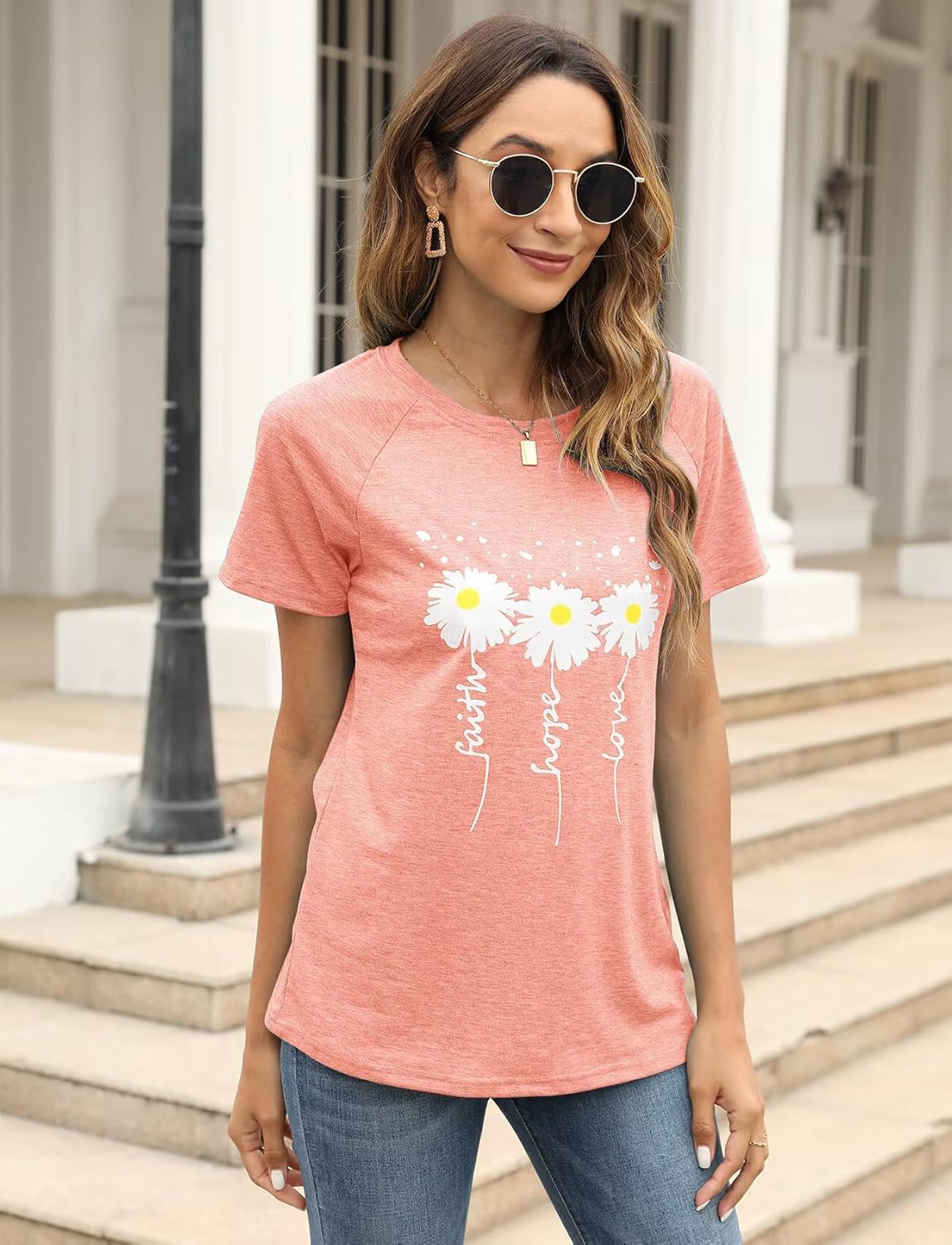 EADINVE Women Crewneck Daisy Print Short Sleeve T-Shirts Summer Faith-Hope-Love Tees Loose Fit Graphic Tops 2026 - Image 4