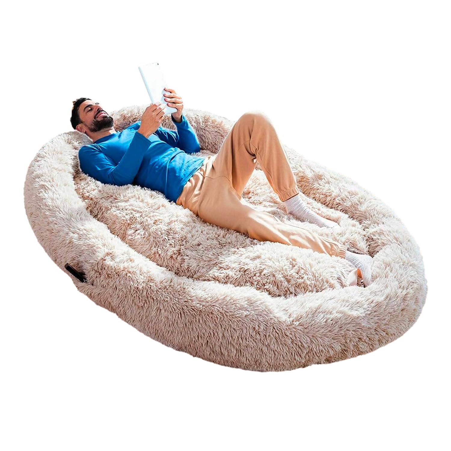 Lit XXL Avilia beige pour humains et animaux - Coussin déshoussable de 190 x 140 cm