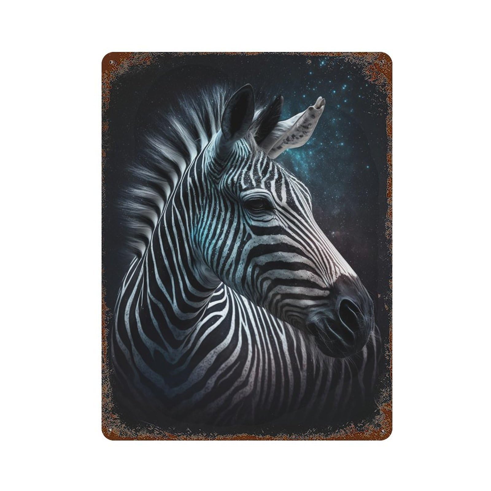 Zebra in Space Art Print-3 Decorative Tin Sign 15.7"x11.8", Shabby Chic Decor for Garage, Pub Or Kitchen