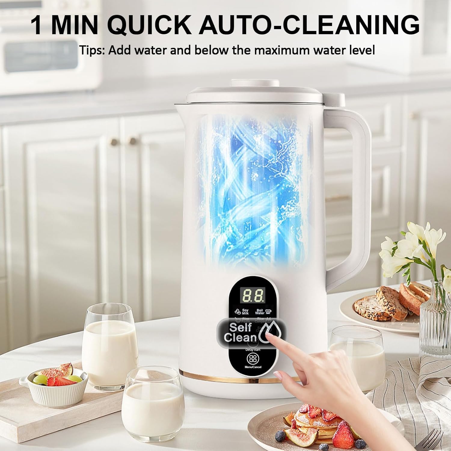 Automatyczna maszyna do produkcji mleka sojowego, 650 ml maszyna do produkcji mleka orzechowego z rezerwacją do 12 godzin, samoczyszcząca, redukcja hałasu, inteligentne menu, maszy