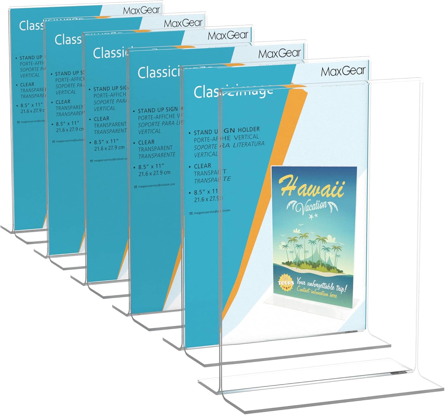 MaxGear Acrylic Sign Holder 8.5 x 11 inches 6 Pack, Clear Table Top Ad Paper Display Stand Double Sided Picture Frame, Upright Menu Holder Plastic Sign Holders for Office, Store, Restaurants : Office Products