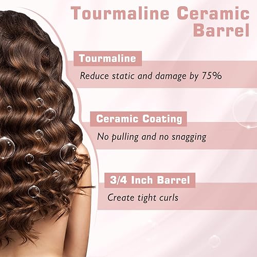 Miniatura 5 de Rizador de 34 pulgadas para cabello corto, rizador de pelo de doble voltaje de cerámica, varita rizadora profesional de turmalina (oro rosa)