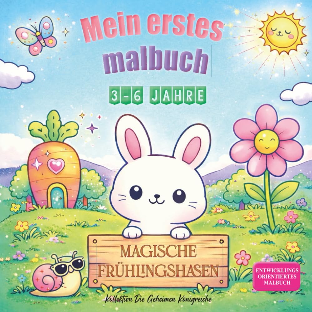 Mein erstes Malbuch : „Magische Frühlingshasen“. 3–6 Jahre. Entwicklungsorientiertes Malbuch. Kollektion Die Geheimen Königreiche