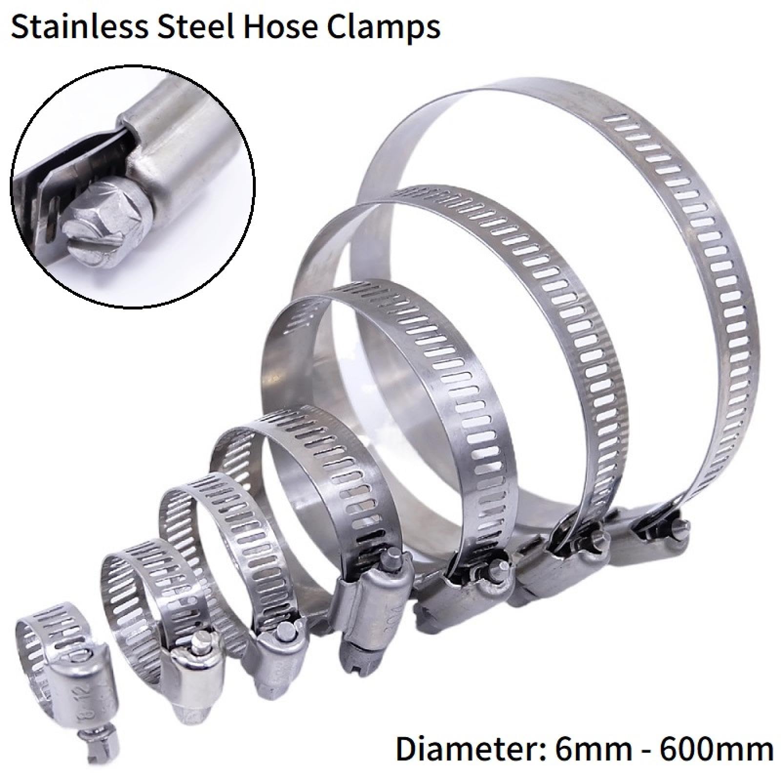 Abrazaderas de manguera de acero inoxidable de 6 mm a 600 mm, ajustables, de engranaje triple, para combustible, agua, con resorte fijo (600 mm x 5 unidades)