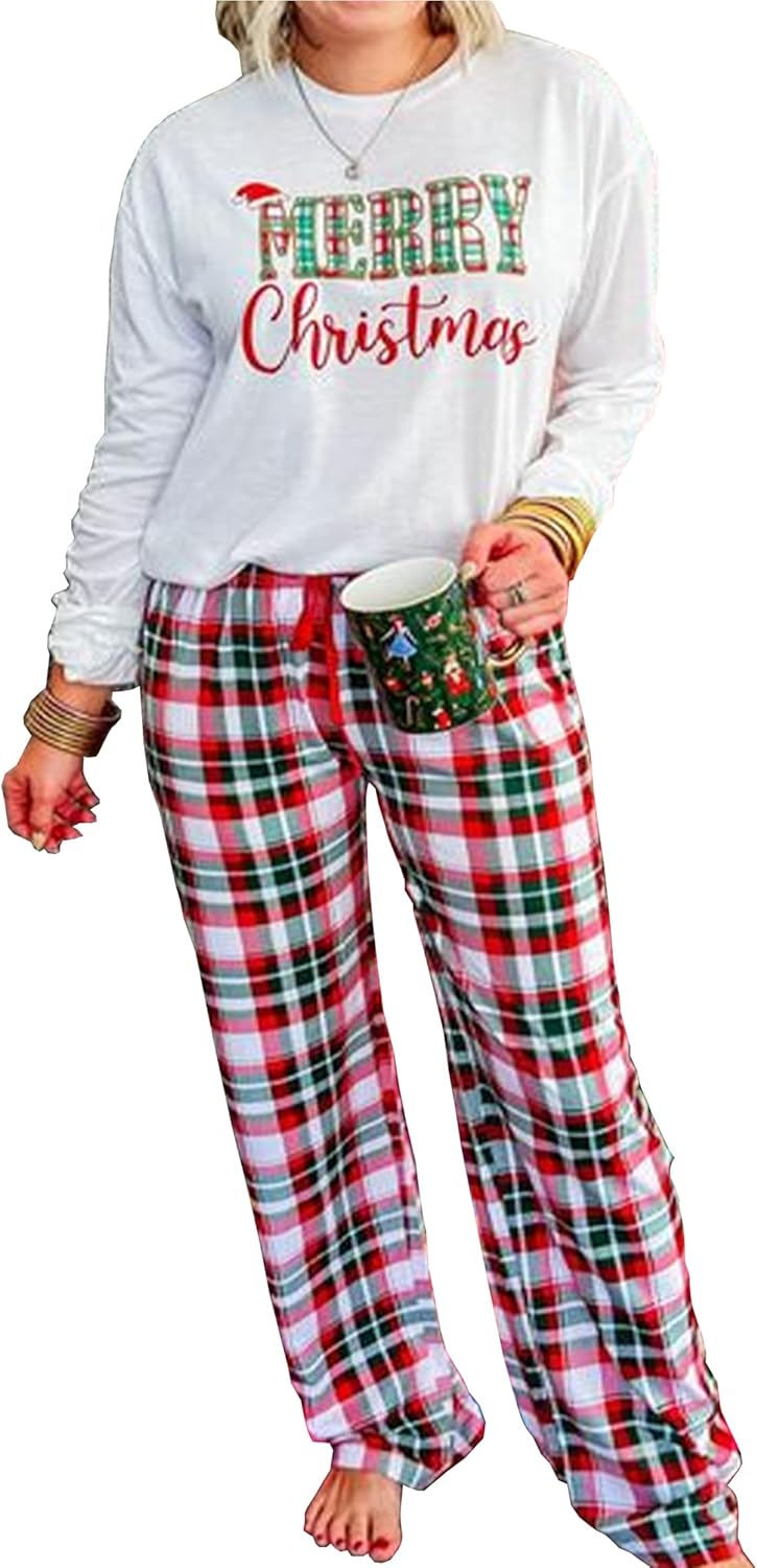 DOLITAEN Merry Christmas Pajamas Sets Women Christmas Two-Piece Nightwear Xmas Costume Sleepwear Soft Pjs Sets