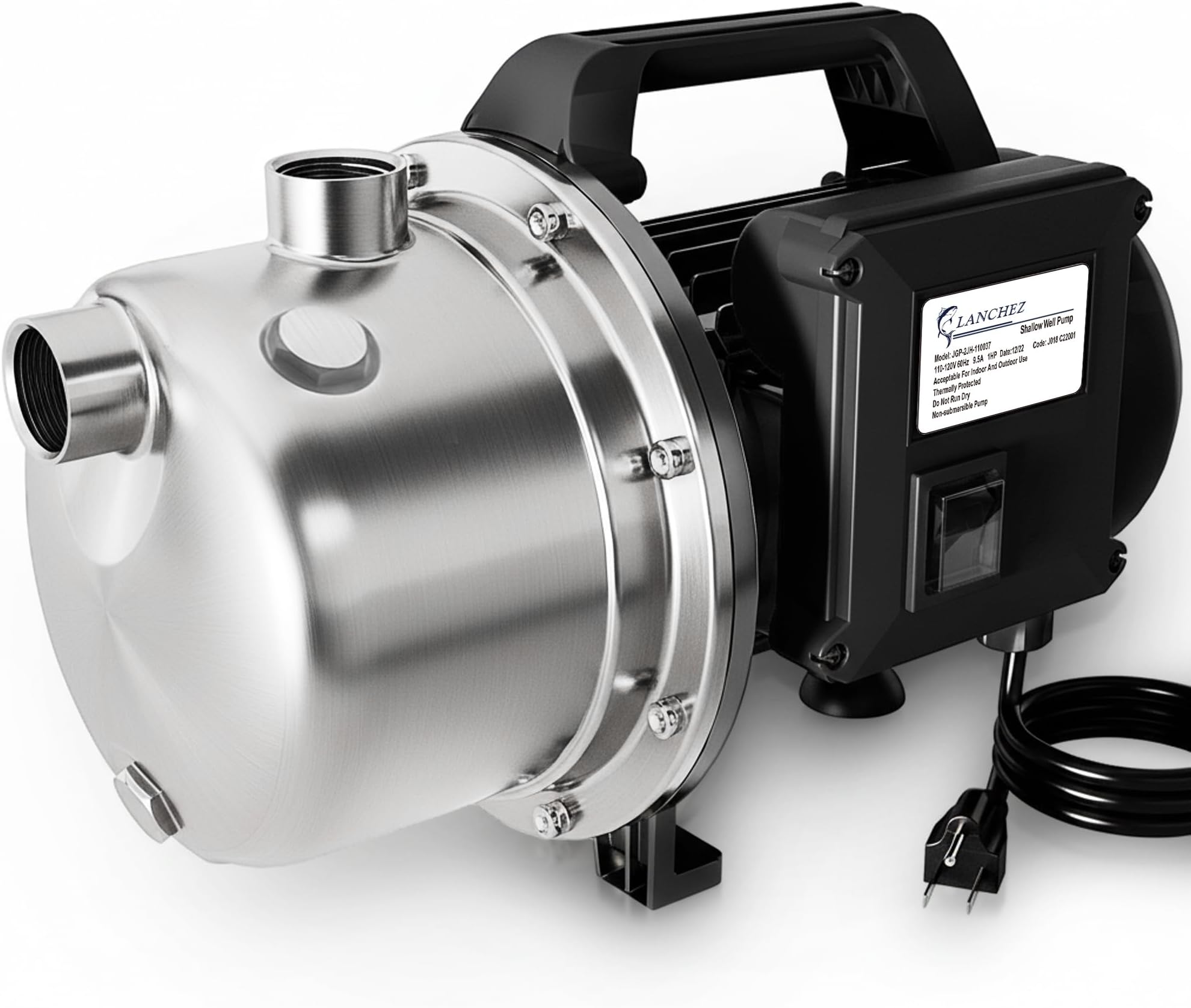 Shallow Well Pump, Stainless Steel Water Transfer Pump, 115V Garden Irrigation Pump, Water Booster Jet Pump for Home Garden Lawn Farm, Black