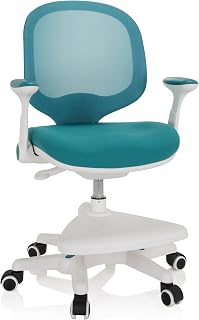 hjh OFFICE Silla para niños Silla giratoria Kid Ergo Tela/Tejido de Malla Práctico reposapiés Regulable en Altura Azul