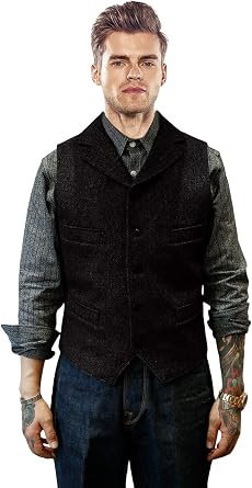 Wemaliyzd Mens British Style Herringbone Tweed Suits Vest Retro Woolen Blend Waistcoat
