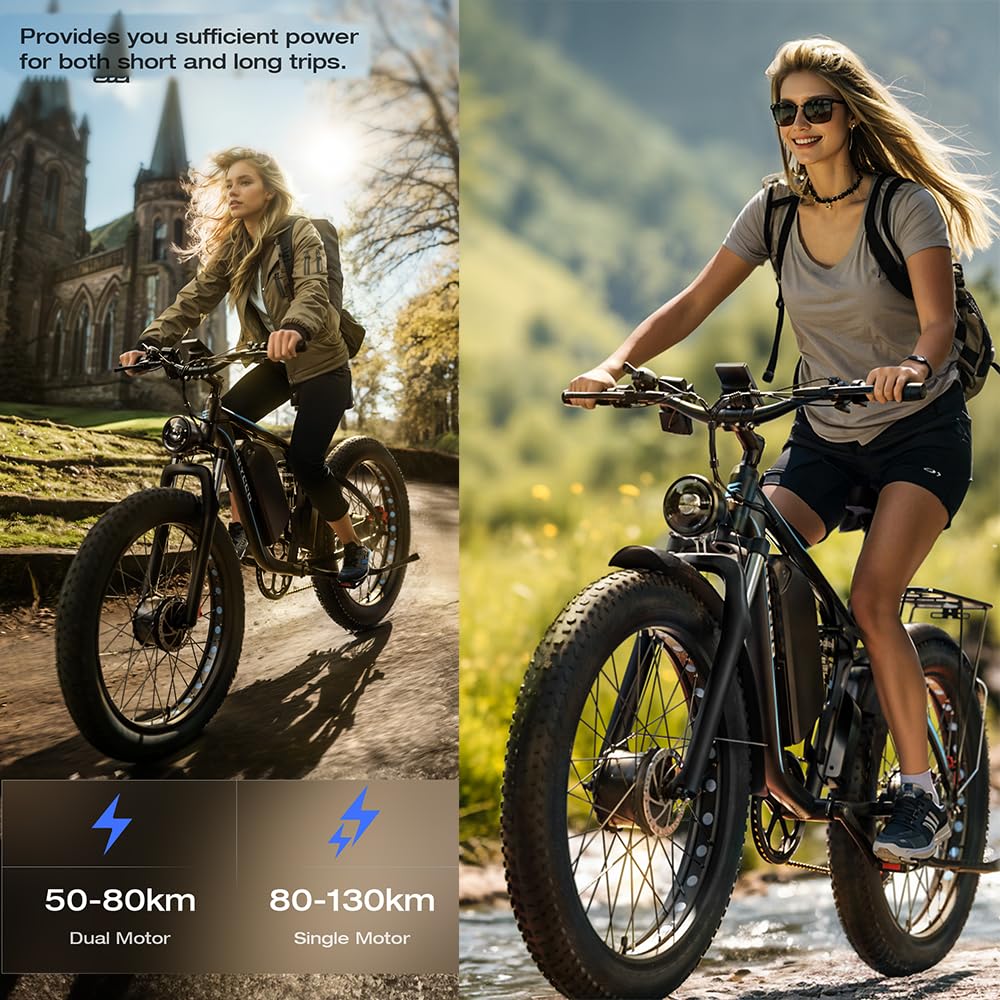 EB7PRO Elektrofahrrad für Erwachsene, Dual-Motor, 52 V, 23 Ah, austauschbarer Akku, hydraulische Scheibenbremsen, 7-Gang-All-Terrain-E-Mountainbike, Pendlerfahrrad