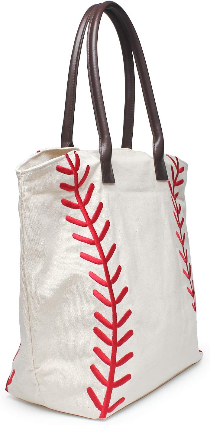 Baseball Handbag for Woman Shopping Handbag Travel Handbag Canvas Casual Handbag with Softball Gym Shoulder Handbag