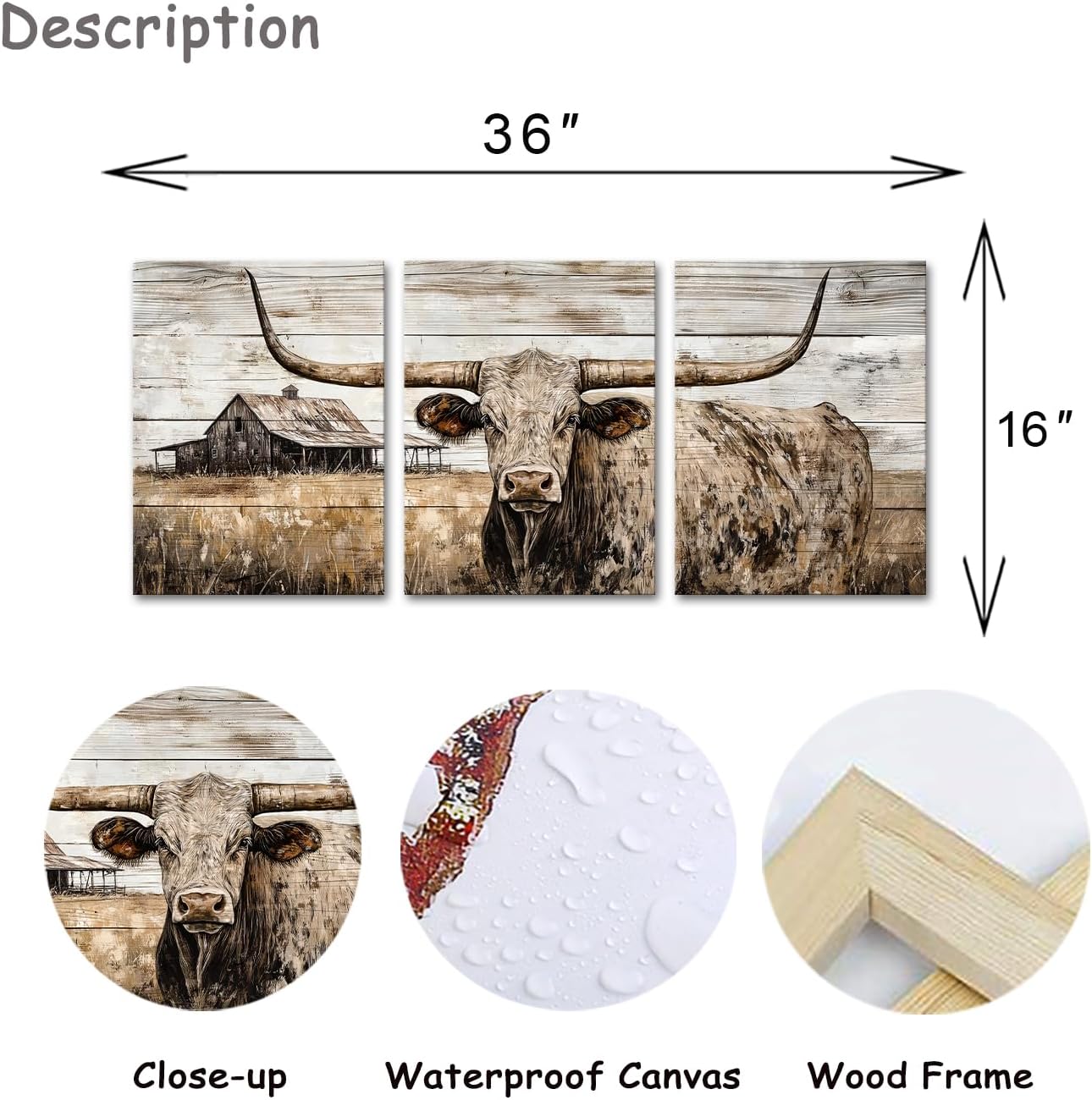 Artmyharbor Longhorn Picture Western Wall Art Highland Cow Canvas Farmhouse Decor