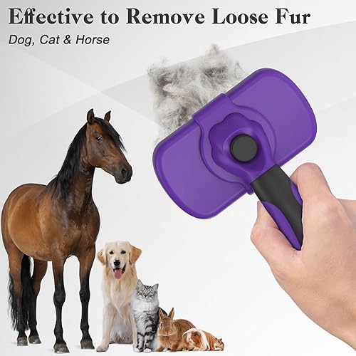 Miniatura 6 de Cepillo de aseo autolimpiante para gatos y perros, cepillo de pelo para perros y cachorros, color morado