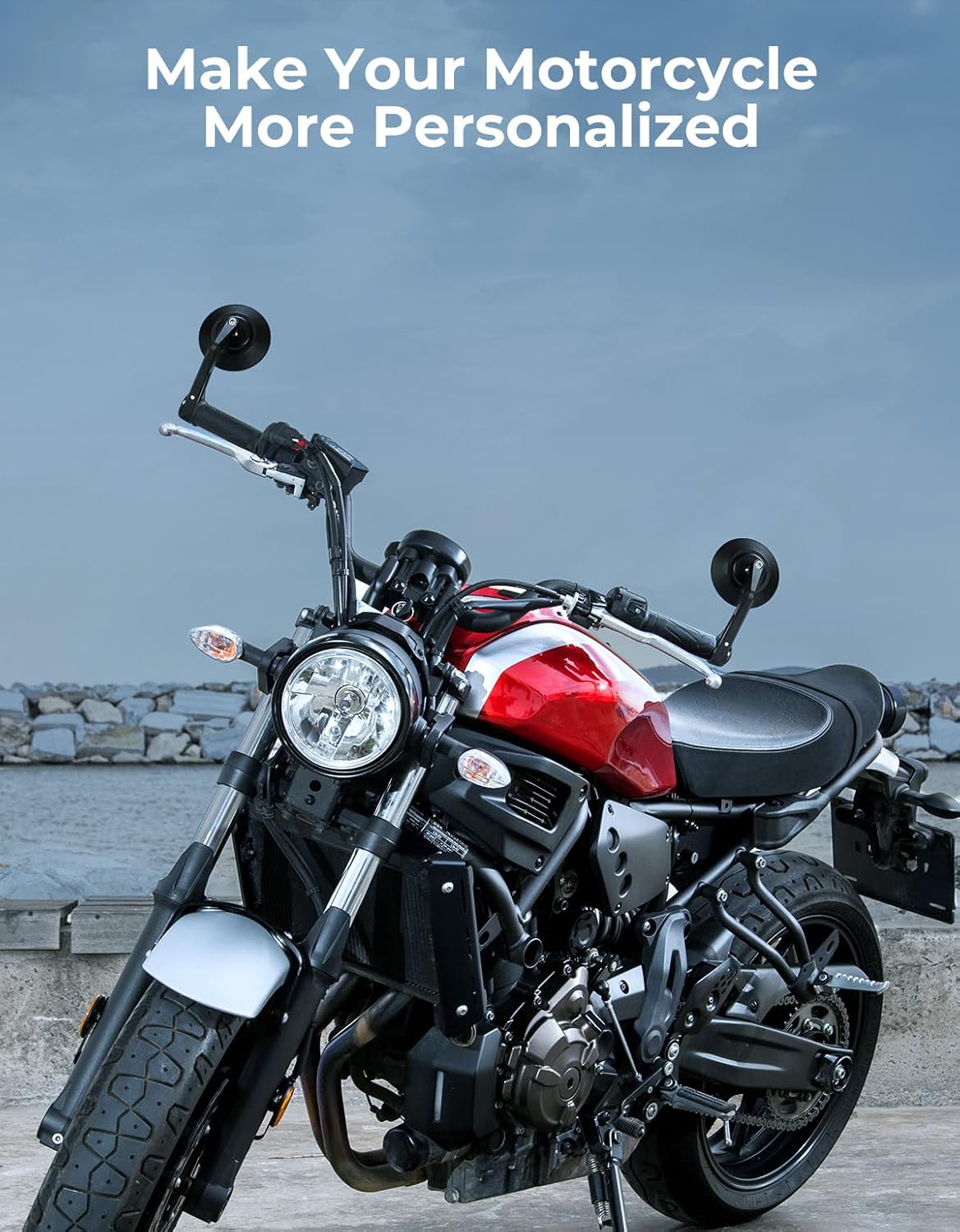 KEMIMOTO Motorcycle Bar End Mirrors, CNC Aluminum 7/8" Handlebar Rearview Mirrors with Blue Anti-Glare Lens, Universal Fit for Motorcycles, E-bikes, Scooters, ATVs - Round Design for Clear & Wide View