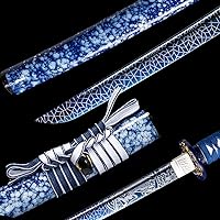 Vista 3 de Katana japonesa auténtica de acero de carbono de alta calidad 1045/1060 con templado en arcilla, forjada a mano, templada al calor, completamente