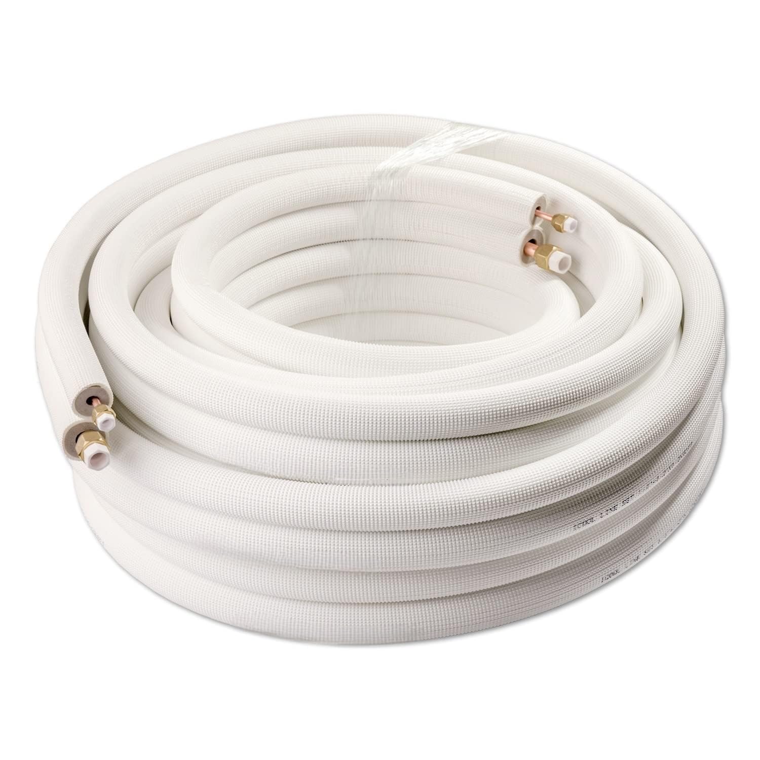 THE WHITE SHOP 50 Ft. Mini Split Line Set, Twin Copper Pipes, Thickened PE Insulated Coil Copper Line with Nuts for Air Conditioner HVAC Refrigeration and Heating Equipment(3-8)