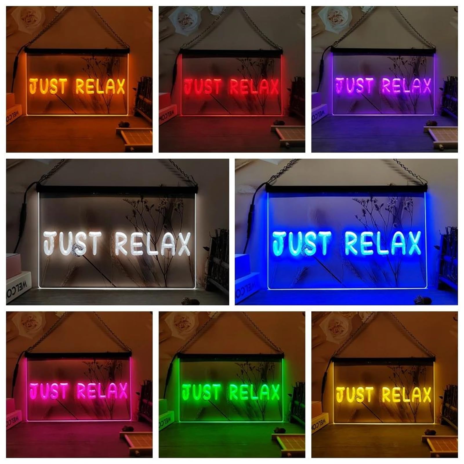 Just Relax Neon do dekoracji ściennej, 24-przyciskowe ściemnialne diody LED RGB USB do baru weselnego, salonu piękności i masażu,30x20cm