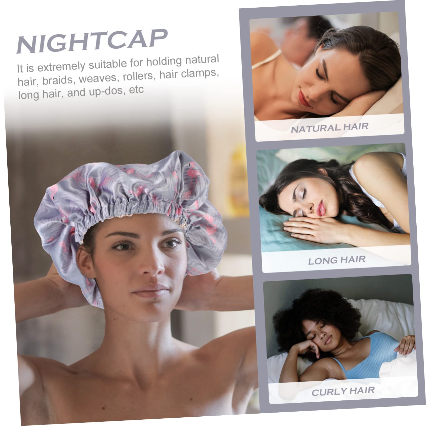 Healvian 5pièces Bonnet De Nuit Satiné Réversible Pour Femme Bonnet De Sommeil Multifonctionnel Éléphants Et Flamants Roses Confort Optimal Pour Cheveux Crépus Et Colorés Prévention