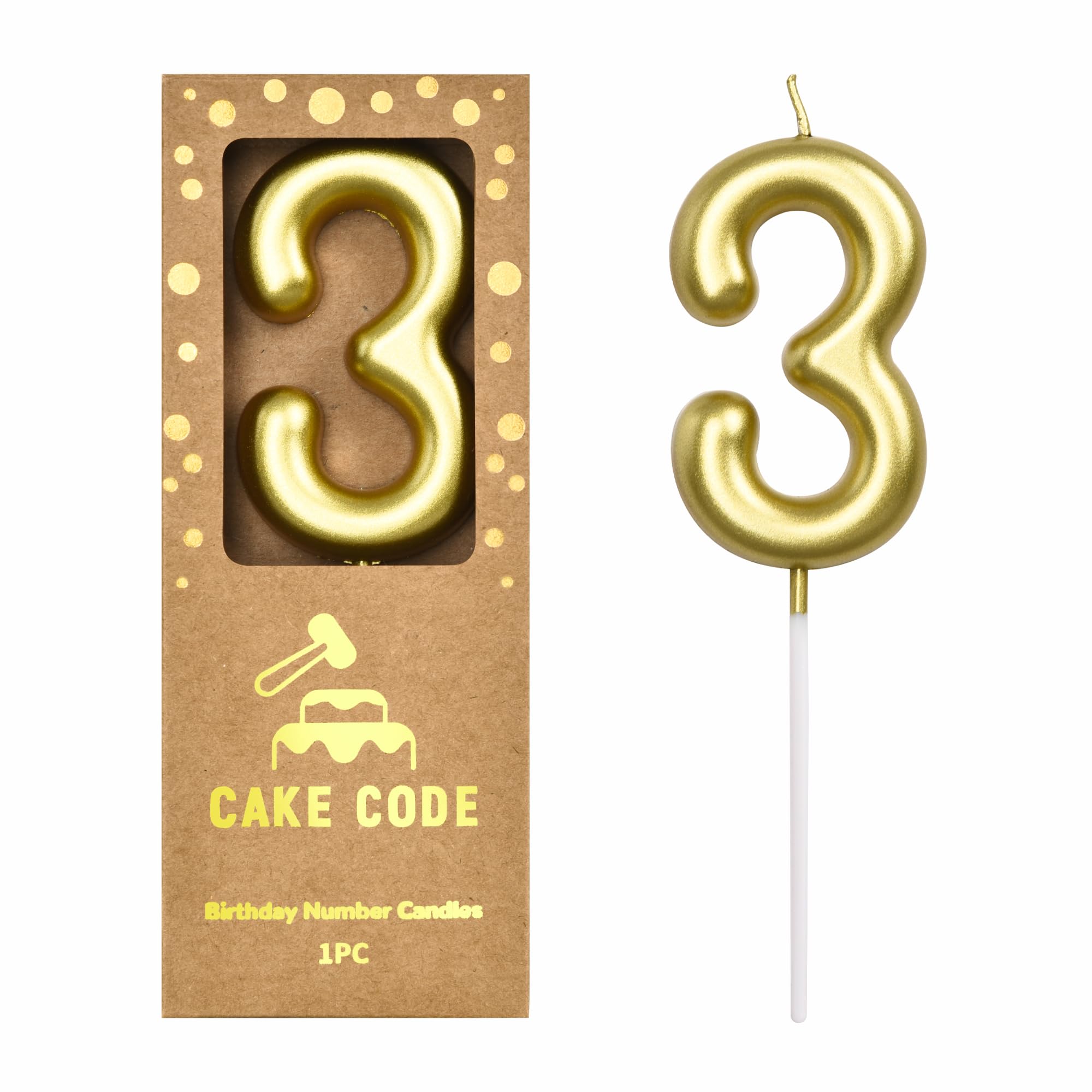 Velas clásicas de cumpleaños de 3 números dorados de 2.76 pulgadas, velas de números dorados, velas de números de pastel, celebración de fiesta