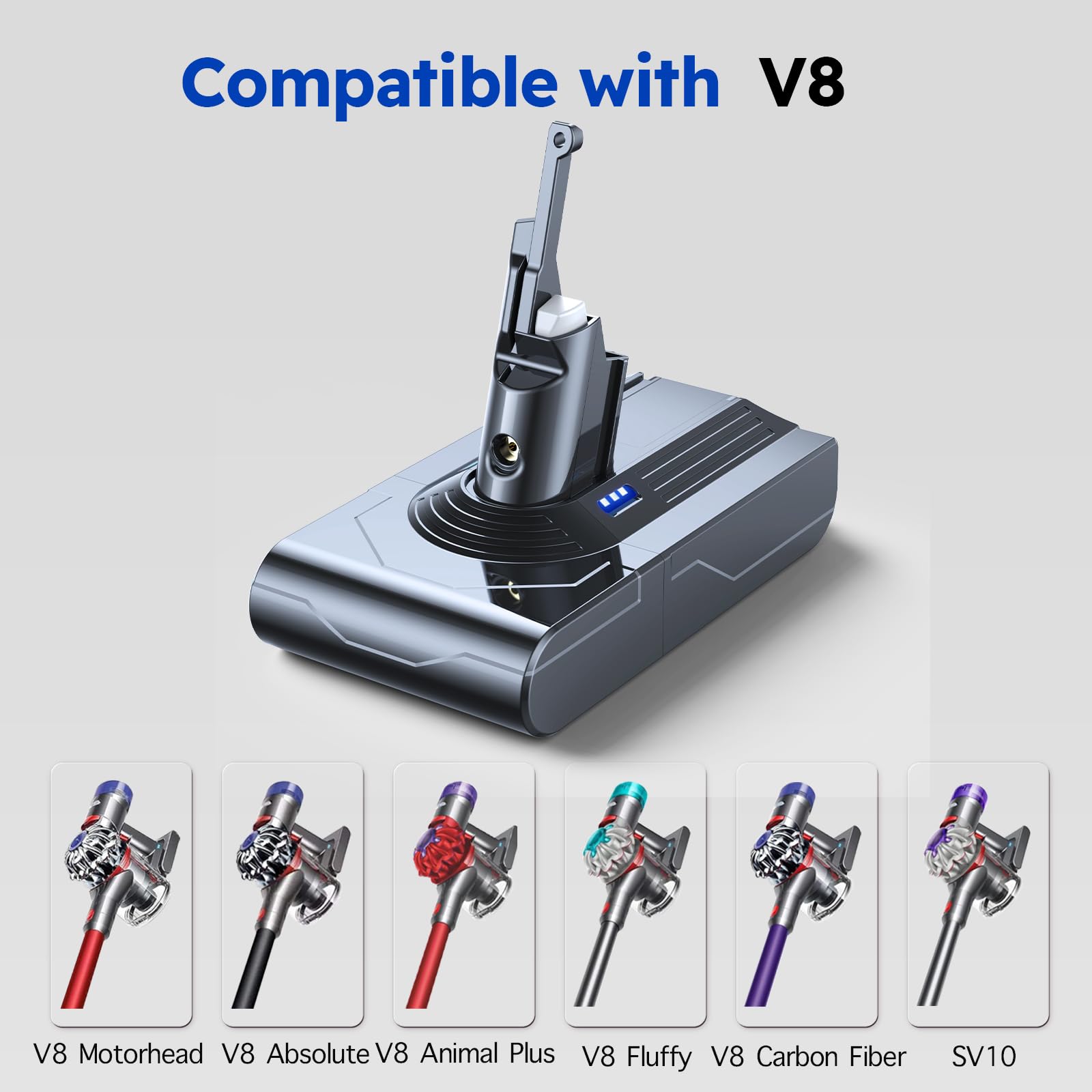 Bateria para Dyson V8, 6000mAh Batería Compatible con Dyson V8 SV10 Absolute Animal Plus Motorhead Fluffy Original Aspiradora