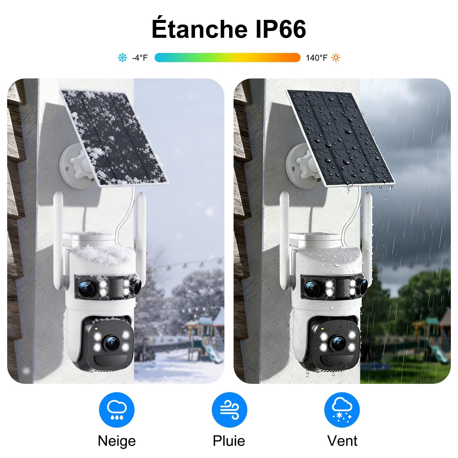 6K Telecamera Wi-Fi Esterno,Triple Obiettivo Telecamera WiFi Senza Fili con Pannello Solare,Videocamera Sorveglianza,Rilevamento Umano PIR,Visione Notturna a Colori,Audio Bidirezionale,2.4G/5GHz,IP66