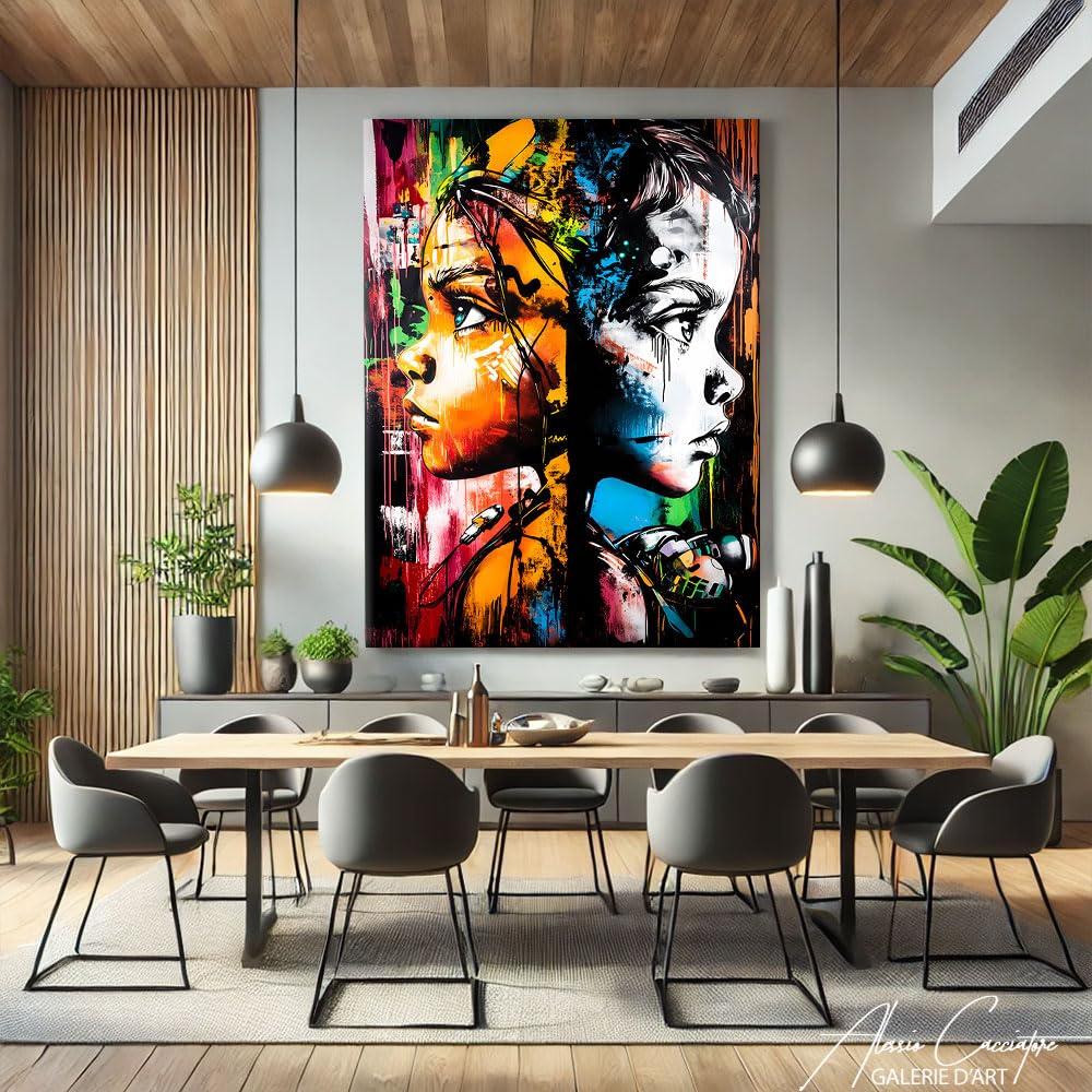 Quadro ritratto Street Art - Quadro decorativo da parete astratto Graffiti - Poster arte urbana - Stampa su tela Pop Art di grande formato - Decorazione da parete per cameretta dei bambini (120 x 80
