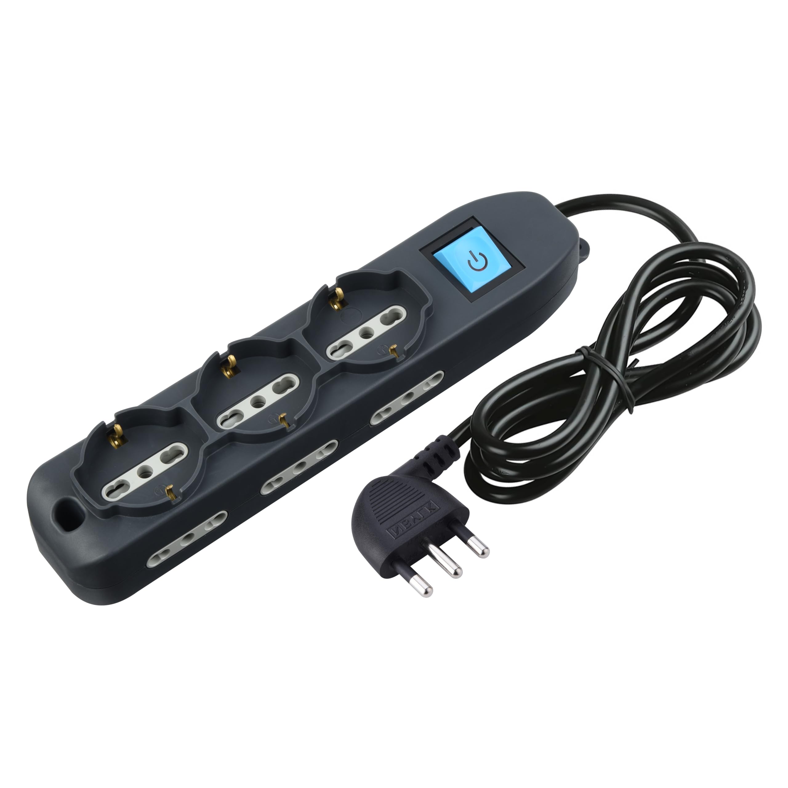 Electraline 62019 Multipresa 9 Posti 3 Polivalenti Schuko 10/16A + 6 Bivalenti 10/16A-Cavo, Nero, 1.5 m
