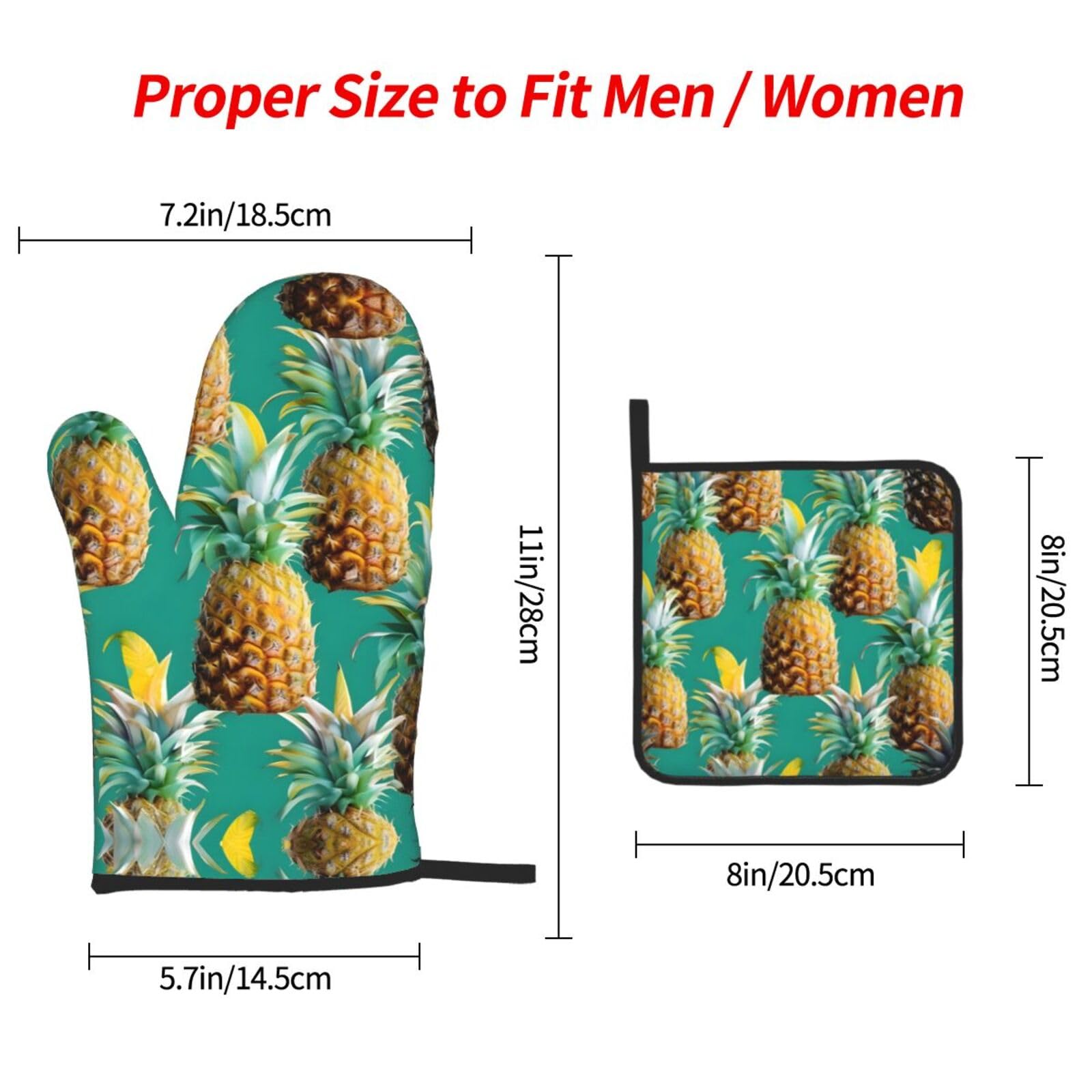 Ananas frutta cucina guanti da forno e presine set resistente al calore silicone antiscivolo BBQ guanto con gancio appeso