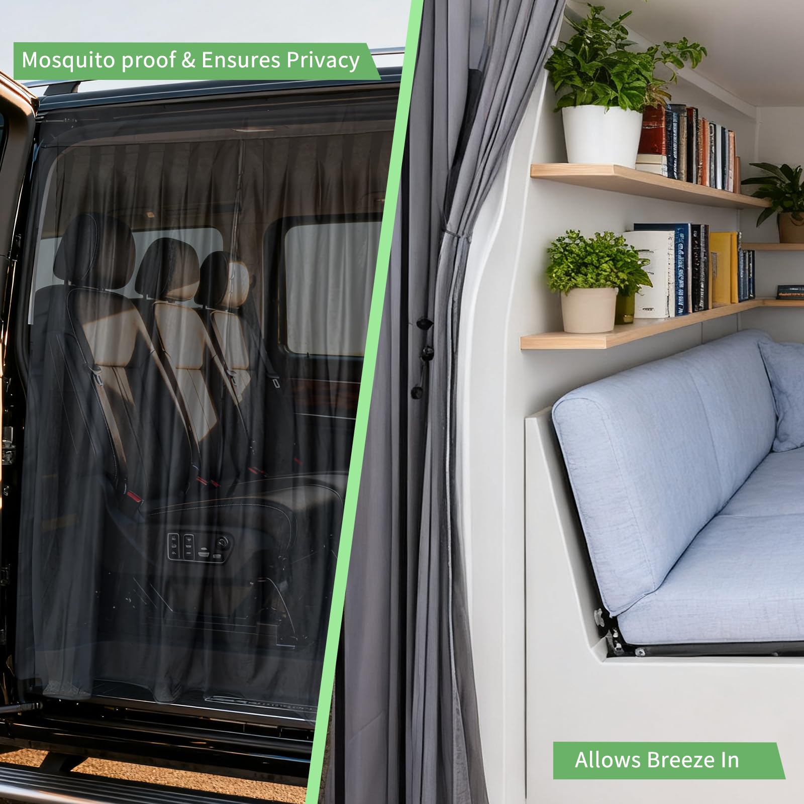 Moustiquaire magnétique pour Van, Universelle Moustiquaire pour Porte latérale Filet d'ombrage de Porte Latérale Camping für Mercedes Vito, Volkswagen Transporter und California (150x110cm)