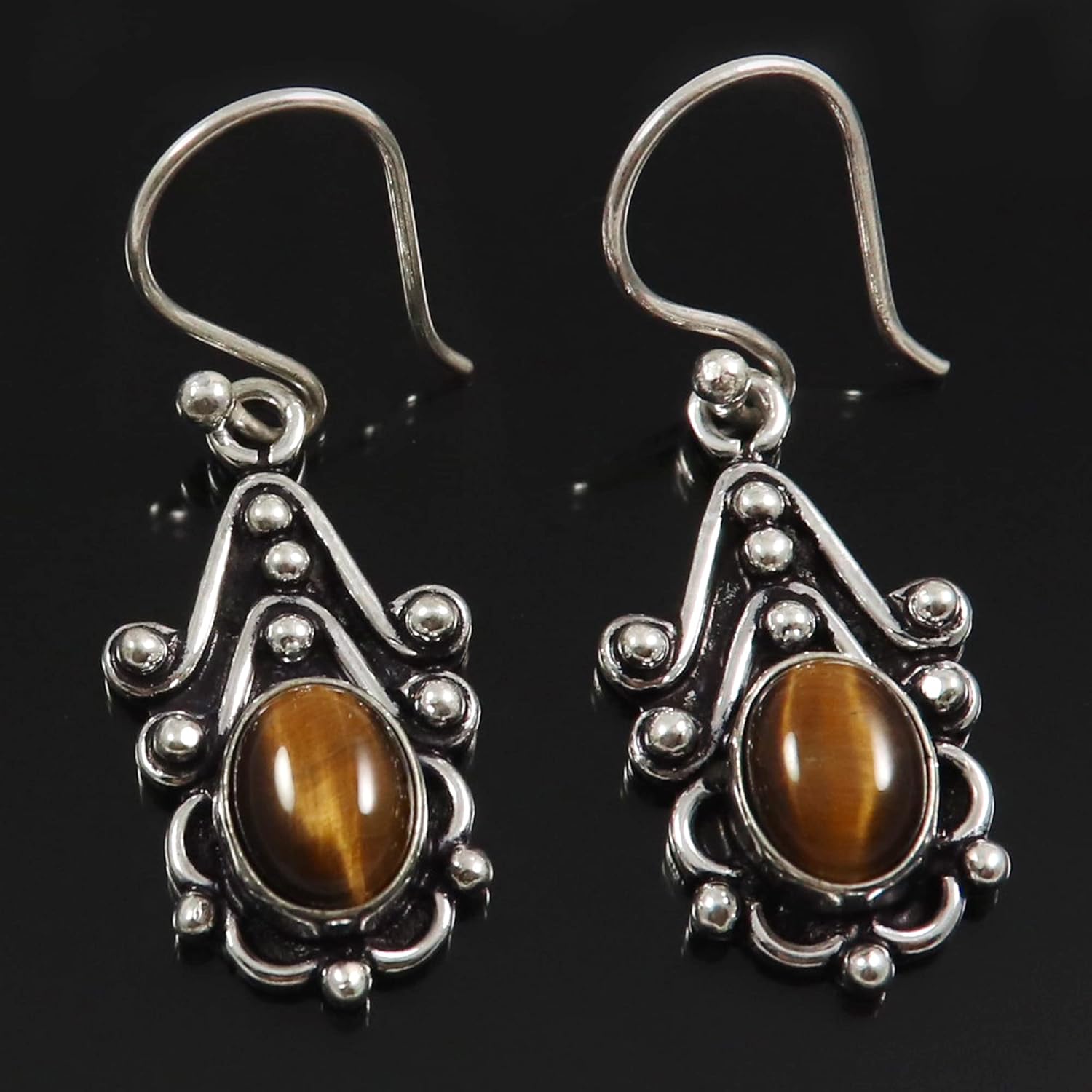 Tiger Eye Gemstone 925 Sterling Silver Drop Dangle Earring Handmade Jewelry ISE70F