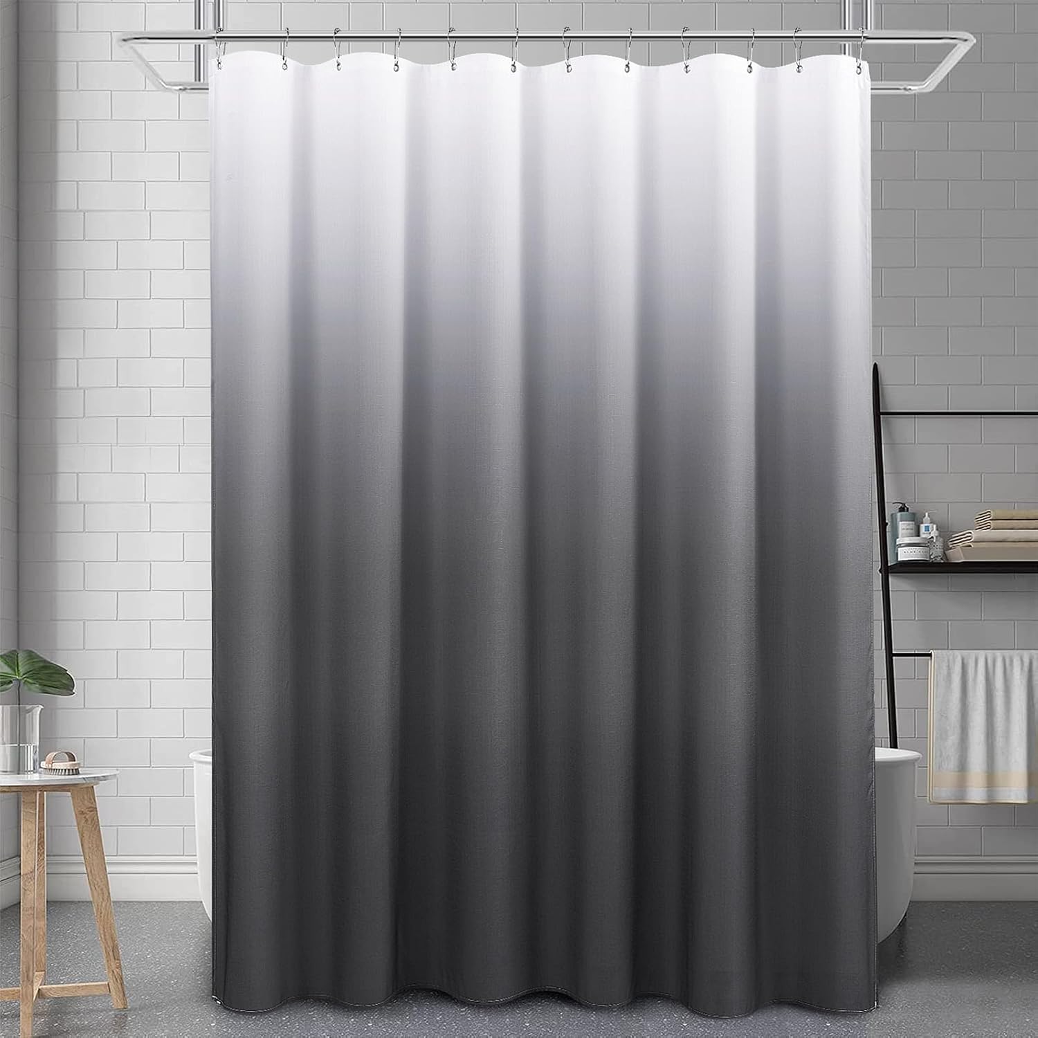 Dark Grey and White Shower Curtain for Bathroom Luxury Hotel Spa, Modern Washable Decorative Gray Ombre Shower Curtains Set with Hooks, 72x72 inch
