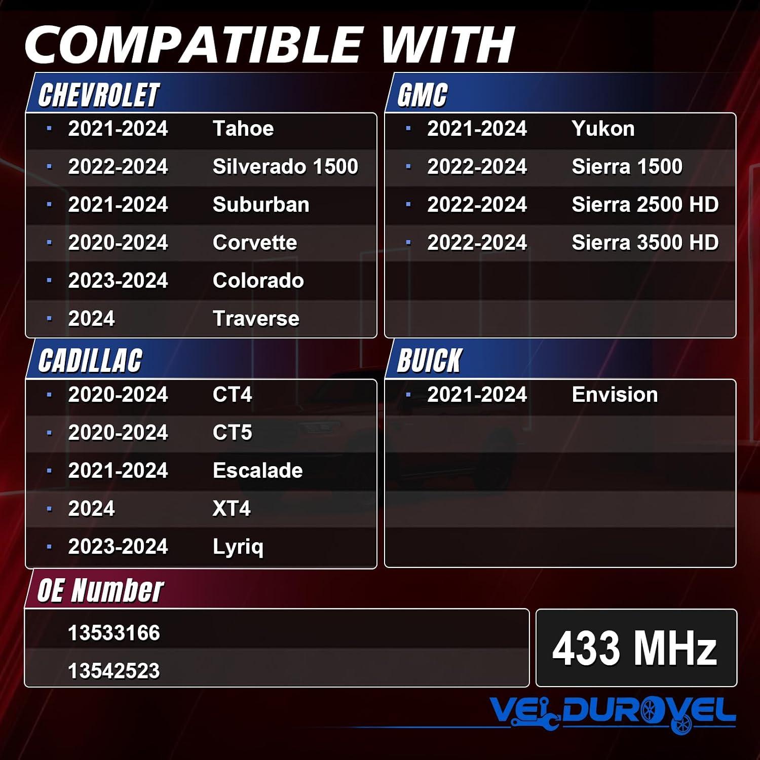 Pre-Programmed 433MHz Tire 4PCS 13533166