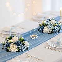 Vista 2 de BLOSMON Centros de mesa de bola de flores para mesa 2 piezas Centro de mesa de rosas artificiales Flores azul polvoriento Arreglo floral de seda