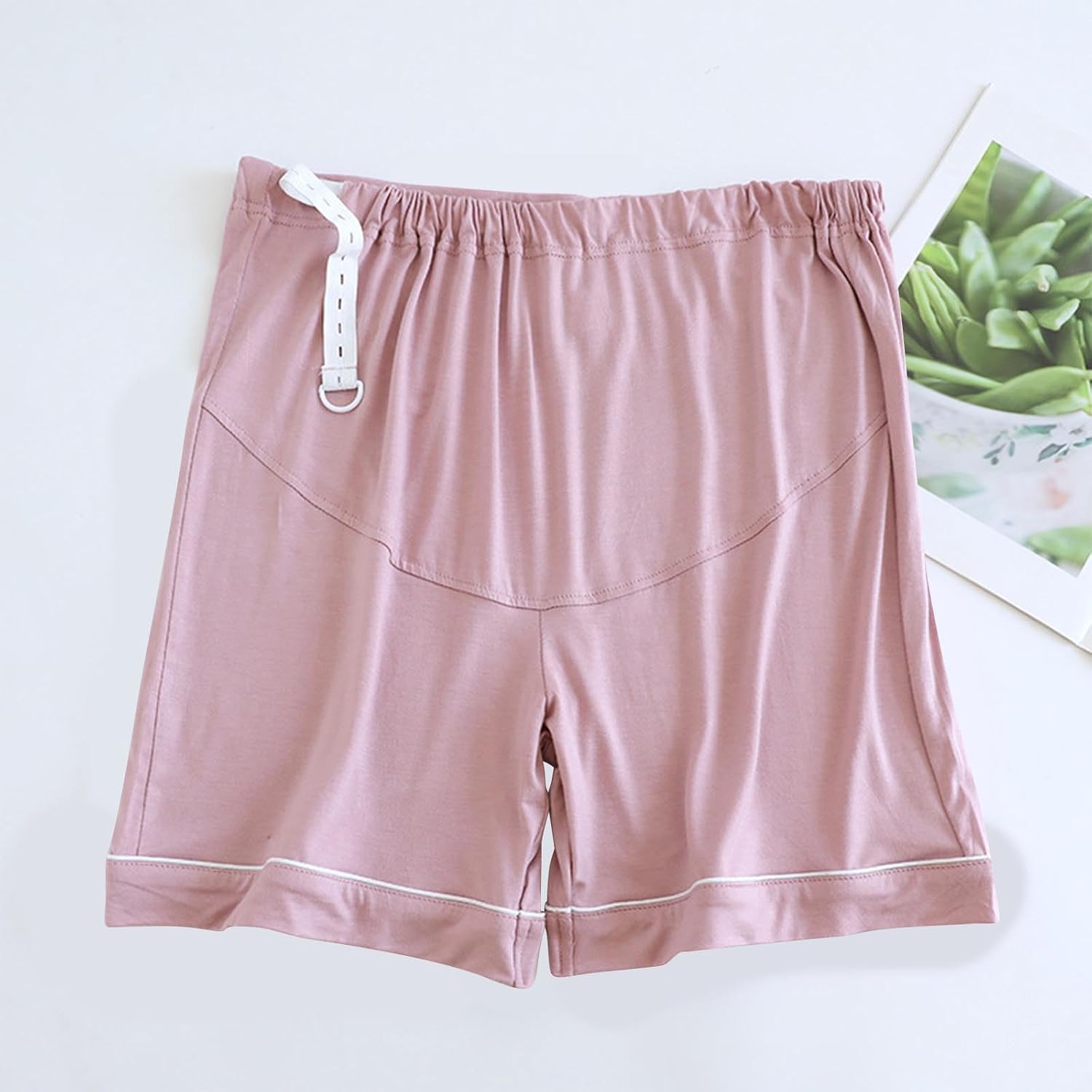 Oplxuo Women's Maternity Shorts Adjustable High Waist Over Belly Lounge Sleep Pajama Workout Comfy Stretchy Pregnancy Shorts