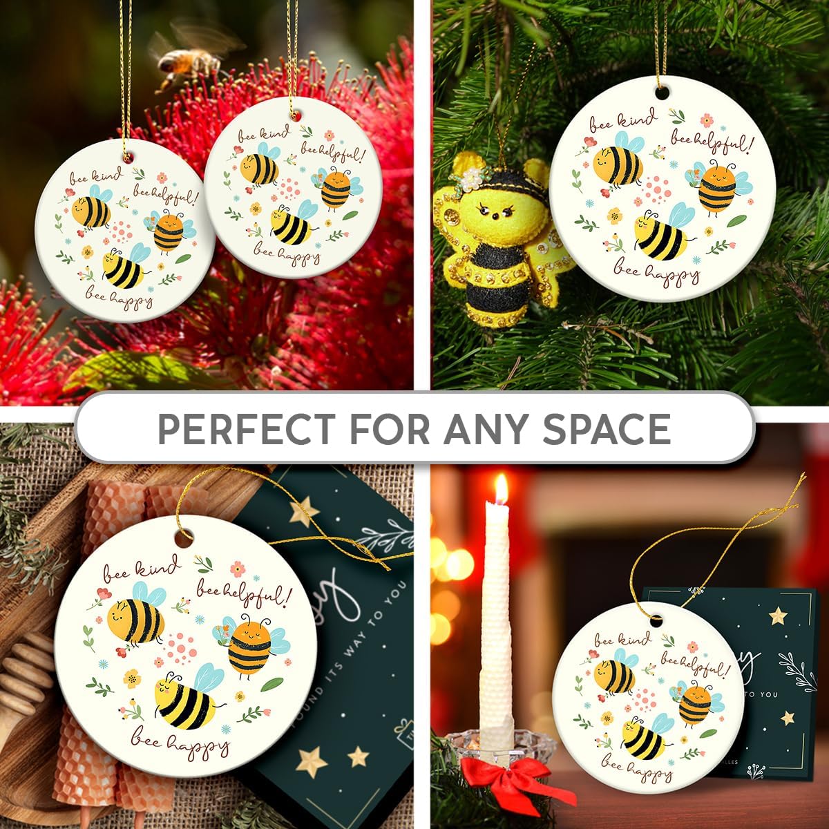 Bee Christmas Ornament 2025 - Cute Bee Gifts for Women Men Boys Girls, Bees Lover Gifts for Friends Neighbors, Ceramic Christmas Ornaments for Tree Decor - Holiday Keepsake & Xmas Gift Exchange Idea