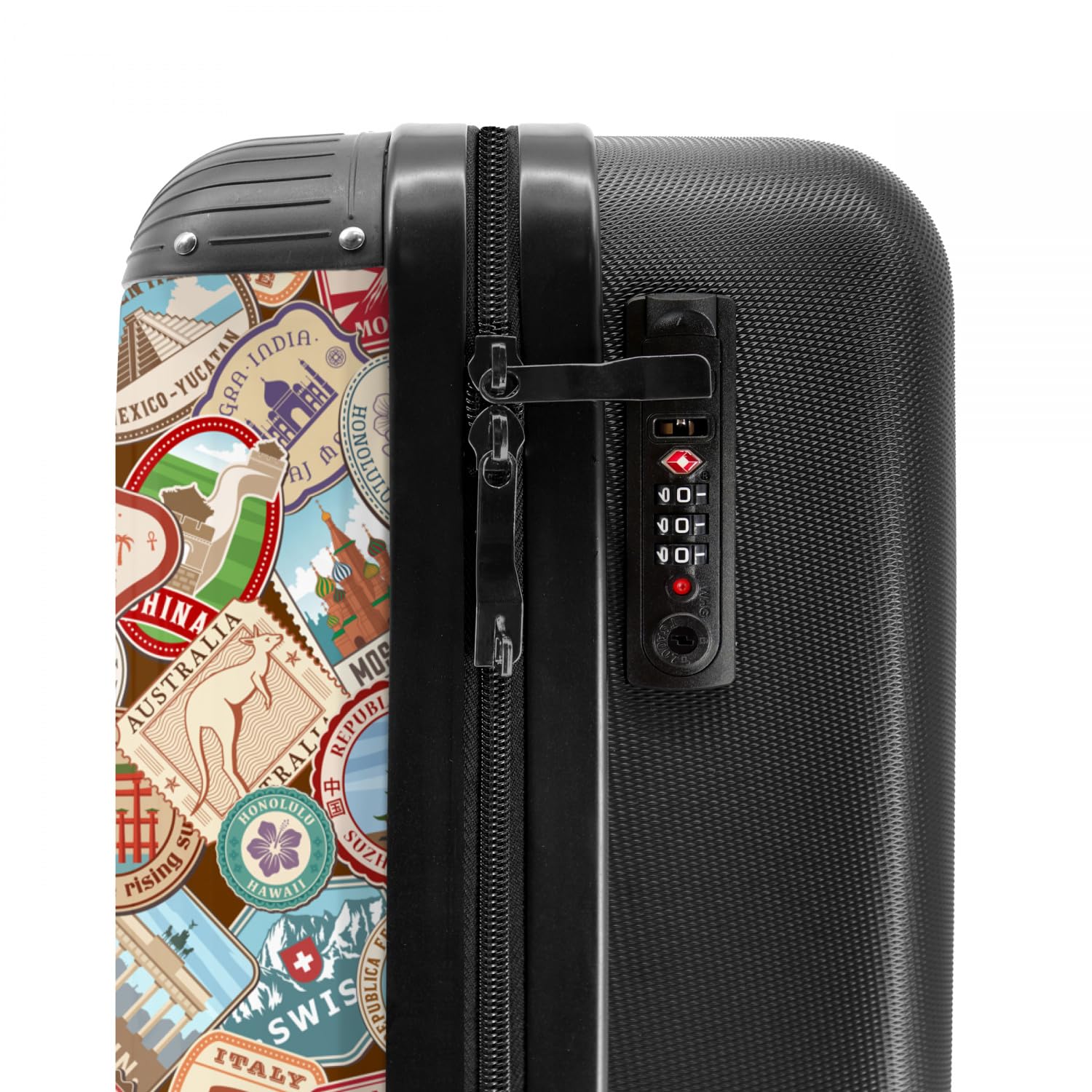 NoBoringSuitcases.com® Maletas de Viaje Cabina, Equipaje de Mano, Trolley con 4 Ruedas giratorias rotación de 360, Divertidas, TSA Cerradura, 10kg Avion, 55x40x20 cm Patrón de destinos