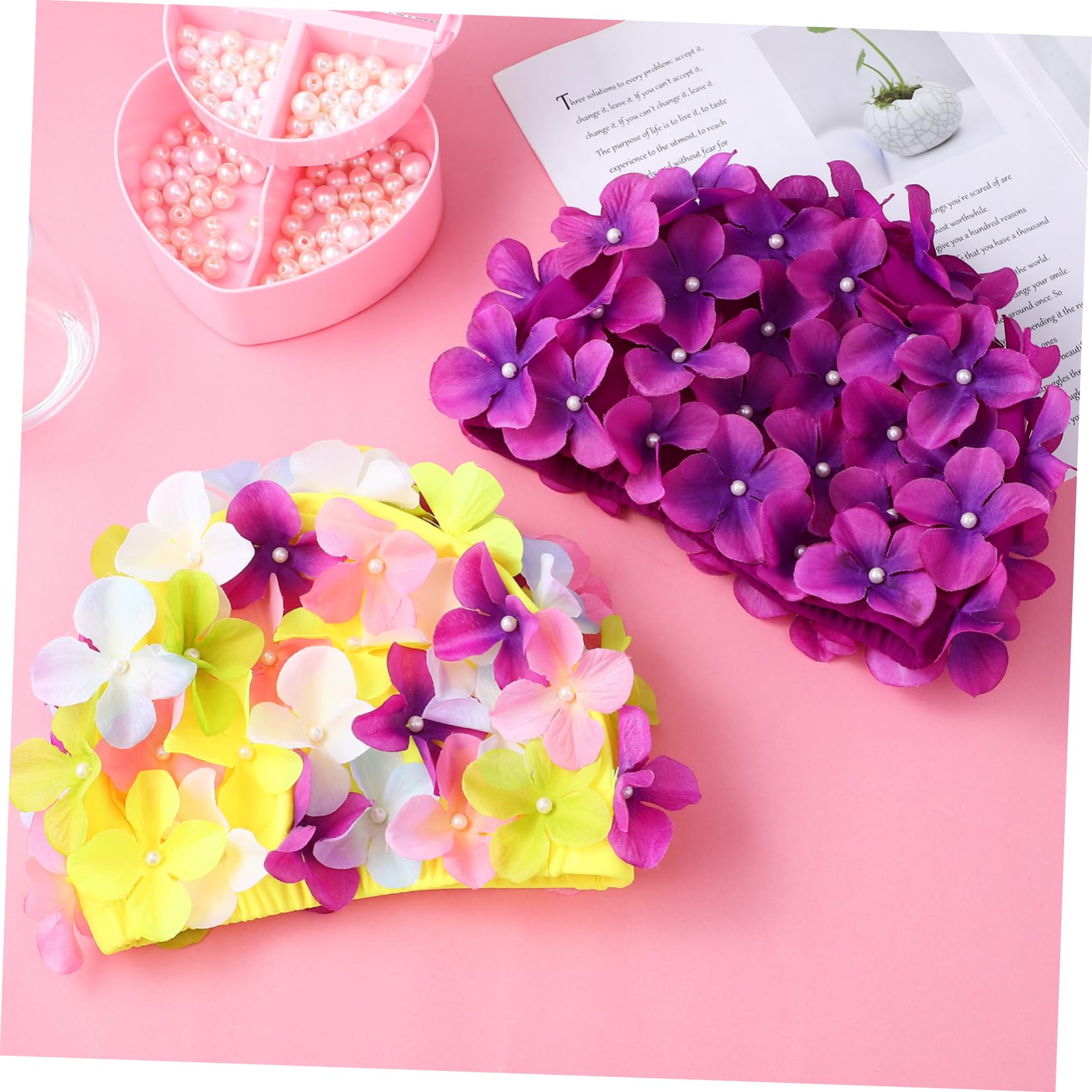 Gorro de Baño Floral 2 Piezas, Nailon Elástico para Natación