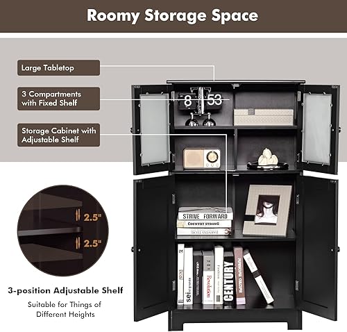 Miniatura 6 de LOKO Armario de piso de baño armario de almacenamiento independiente con puertas de cristal armario de cocina de madera con estante ajustable