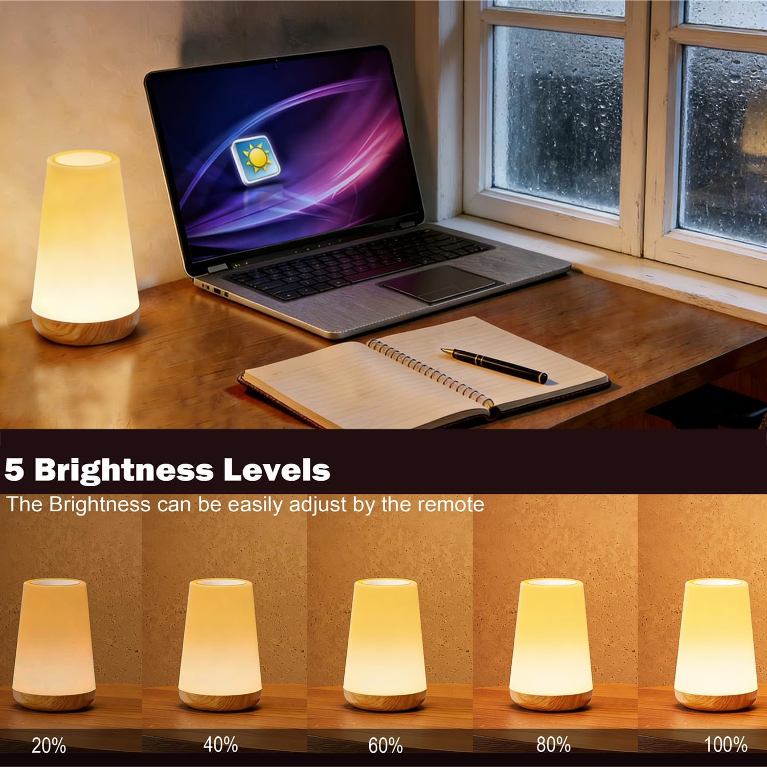 ROYFACC LED Night Light Touch Lamp Bedside Table Lamp for Kids Bedroom Rechargeable Dimmable with Remote Control Warm White Light RGB Color Changing