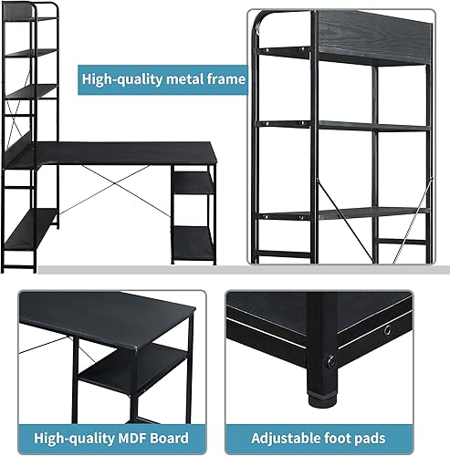 Miniatura 7 de Escritorio multifuncional para computadora de oficina en casa con estantería abierta de 5 niveles mucho espacio de almacenamientomarco de acero y