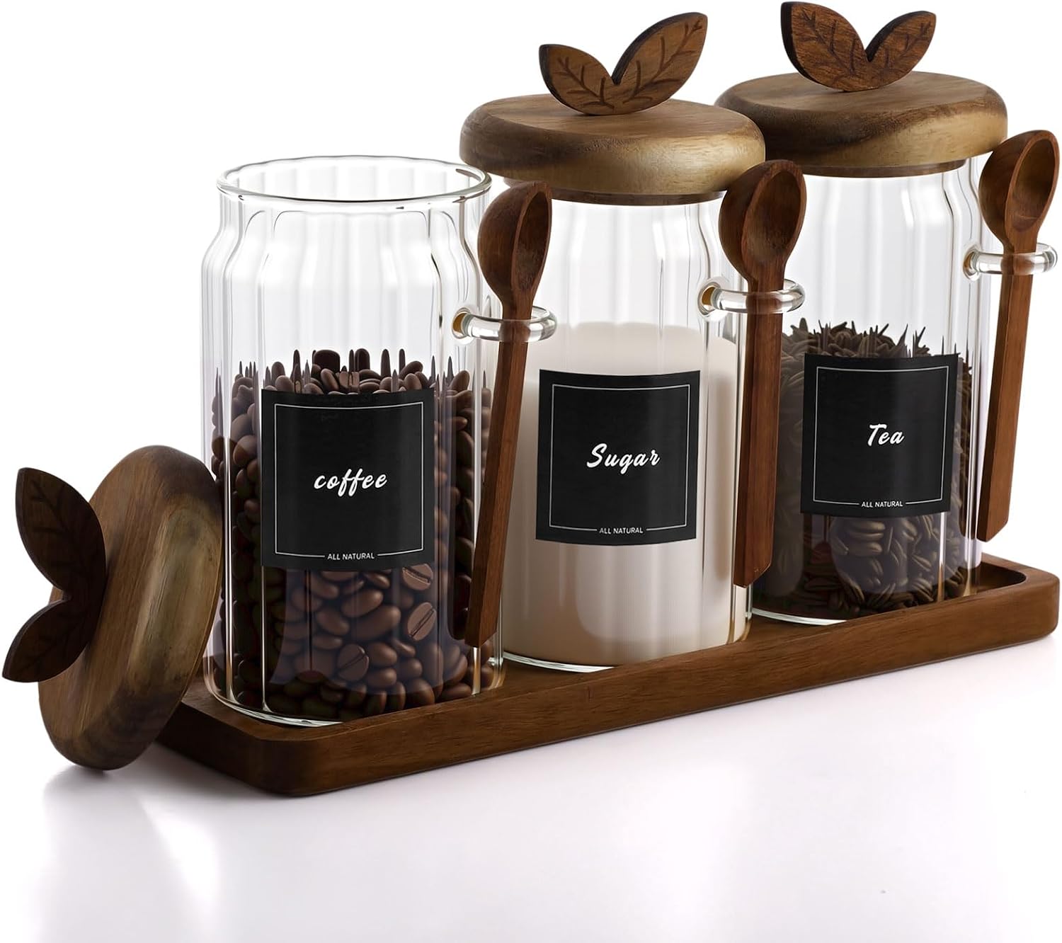 Suclain 3 Set Glass Coffee Sugar Container Set, 20 oz