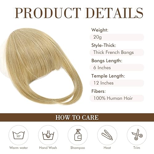 Miniatura 3 de REECHO Flequillo con clip, 100% cabello humano real, 3 clips seguros en corte romo, flequillo francés, flequillo natural grueso de volumen falso con