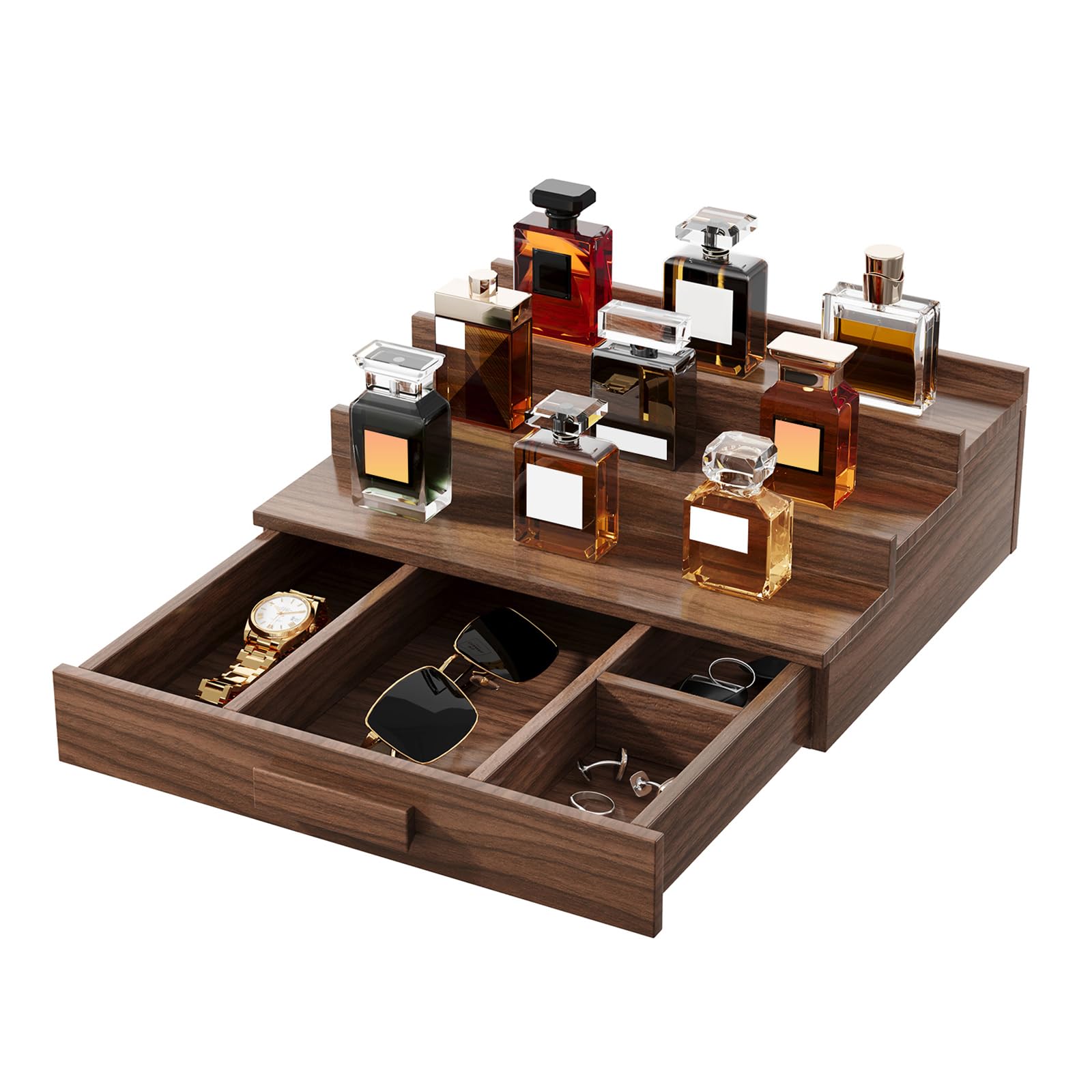Solid Walnut Wood Cologne Organizer for Men,3 Tier Cologne Stand,Cologne Shelf Display Holder,Perfume Stand Organizer with Drawer and Hidden Compartment,Great Gift for Men,Christmas Gifts-image-25