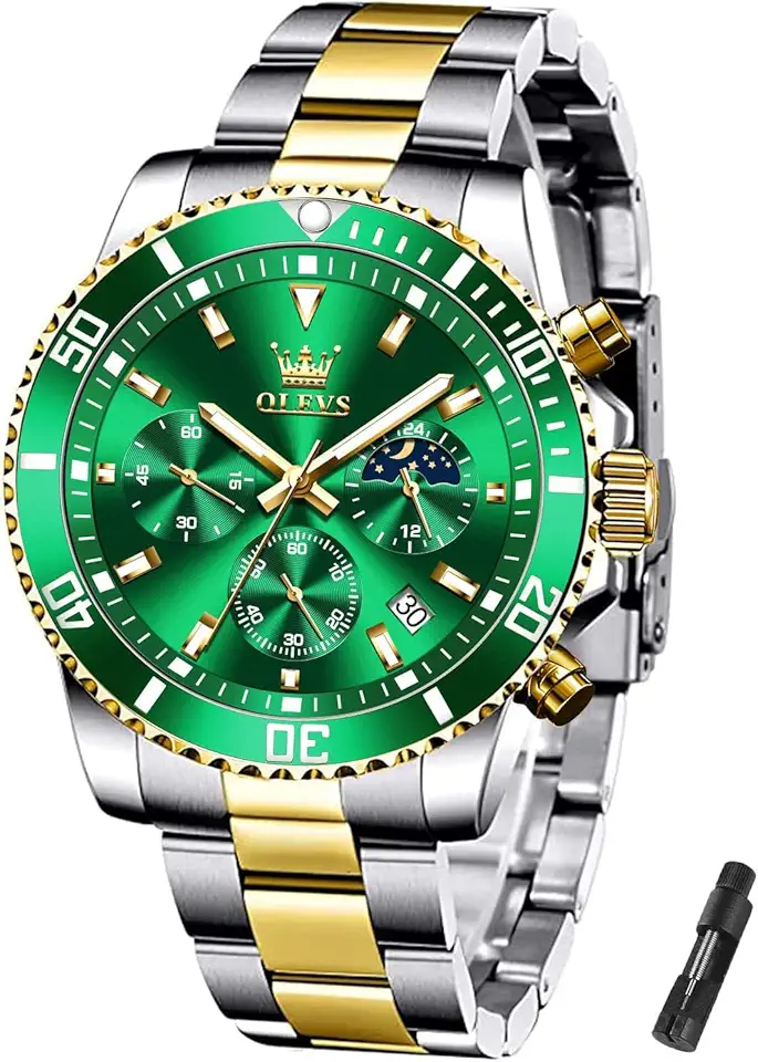 Homens De Luxo Relógio Marca Verde Impermeável Quartzo Relógio Olevs Multifuncional Com Três Olhos Luminosos Homem
