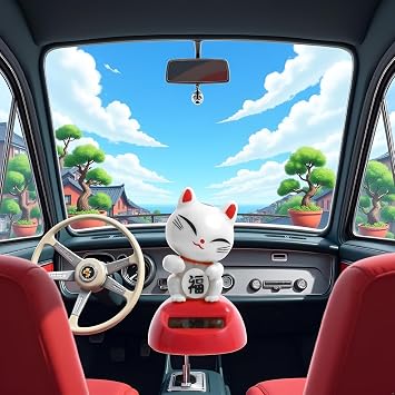 White Cat Solar Powered Car Ornament Animal Solar Powered Dancing Dolls, Automotive Ornaments Figures Bobble Head Solar Powered Ornament, for Office Home Desk Decor