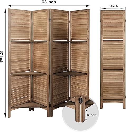Miniatura 2 de ECOMEX Divisor de habitación con estantes, divisor de habitación blanco de 4 paneles, separadores de habitación y pantallas de privacidad plegables,