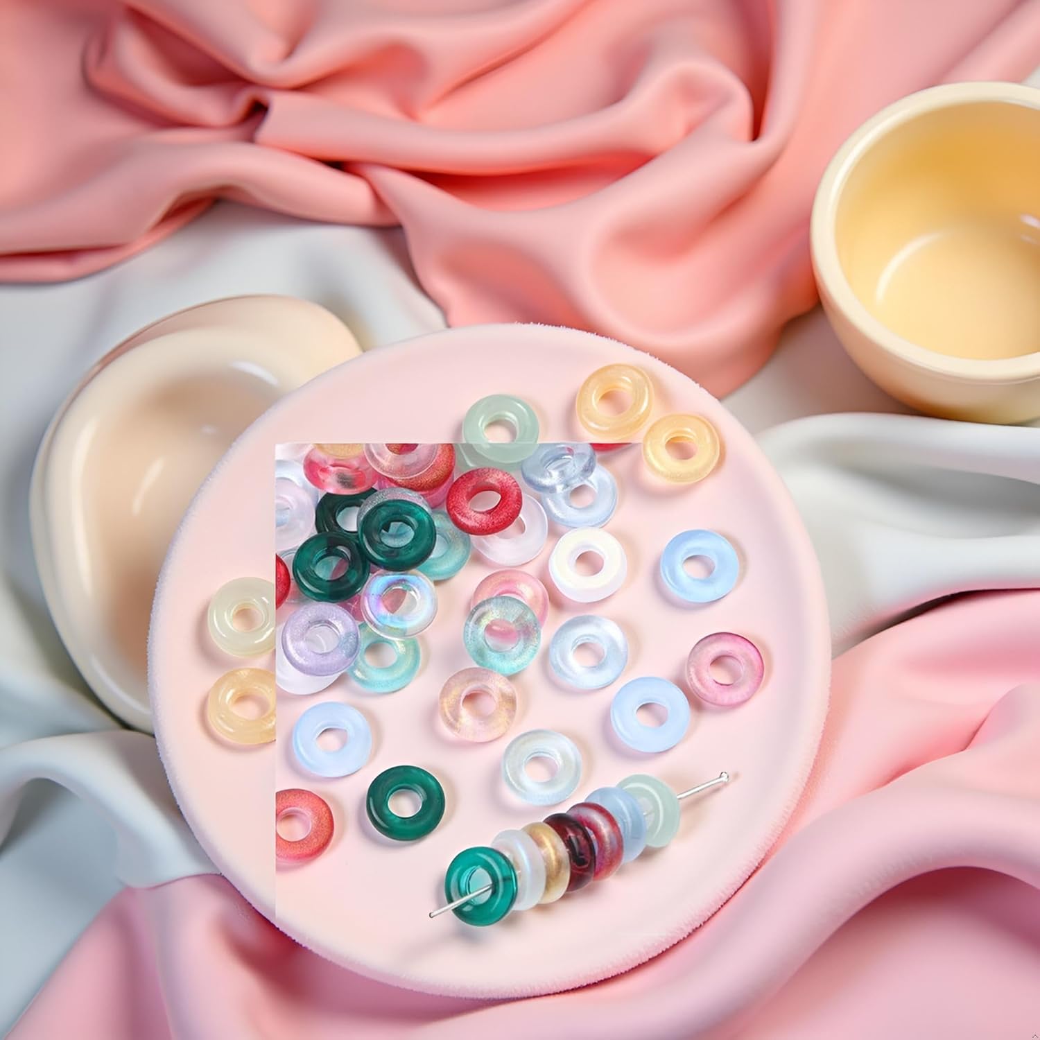 100 Pcs 11mm Glass Donut Beads, Charms Glitter Round Bead Colorful Crystal Beads Loose Spacer Beads for DIY Jewelry Making Crafts, Large Hole Donut Shape - Image 8